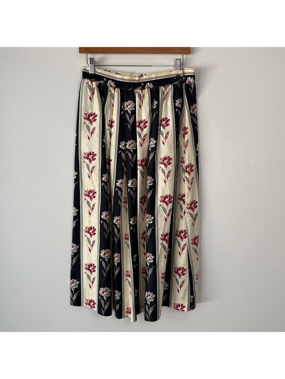 Vintage Nell Flowers Floral Striped Pleated Maxi Dress Size 12